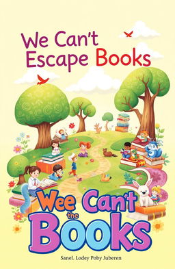 A beautifully illustrated children's book cover titled 'We Can't Escape Books'