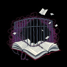 An artistic illustration inspired by the theme of liberation and confinement, featuring an abstract representation of a prison made of intricate lines and patterns