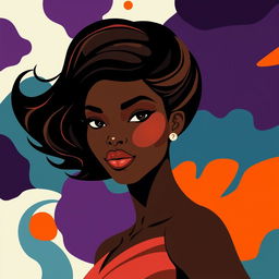 An abstract image of a confident African American woman, portrayed with bold and flowing shapes that emphasize her poise and strength