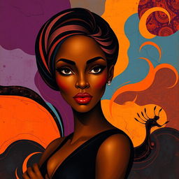 An abstract image of a confident African American woman, portrayed with bold and flowing shapes that emphasize her poise and strength