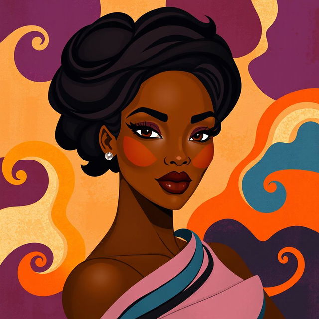An abstract image of a confident African American woman, portrayed with bold and flowing shapes that emphasize her poise and strength
