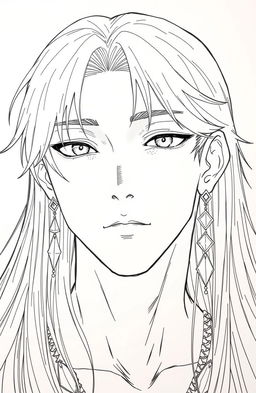 A young man with long black hair, wearing three earrings in his right ear and four earrings in his left ear