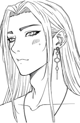 A young man with long black hair, wearing three earrings in his right ear and four earrings in his left ear
