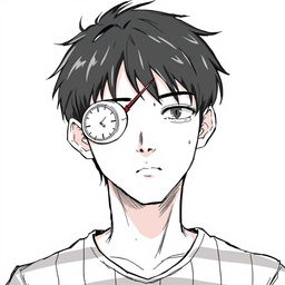 A young man with short black hair, featuring a distinctive eye patch shaped like a watch over his left eye