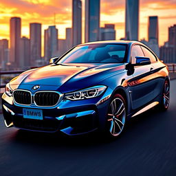 A sleek and modern BMW car, showcased in a dynamic urban environment
