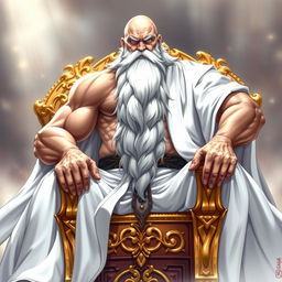 A powerful light novel cover featuring a tall, muscular old man who exudes authority and wisdom