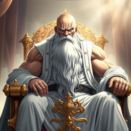 A powerful light novel cover featuring a tall, muscular old man who exudes authority and wisdom