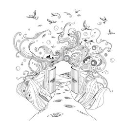 A linear artwork inspired by the theme of liberation, reminiscent of illustrations from a book on freedom