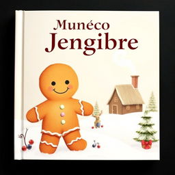 A serene Christmas storybook cover featuring a charming gingerbread man