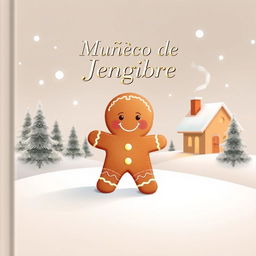 A serene Christmas storybook cover featuring a charming gingerbread man
