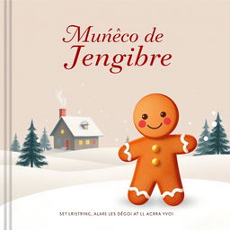 A serene Christmas storybook cover featuring a charming gingerbread man