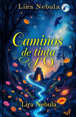 A captivating book cover design featuring the title 'Caminos de tinta' elegantly displayed in an artistic font