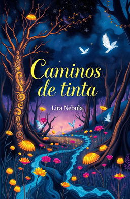 A captivating book cover design featuring the title 'Caminos de tinta' elegantly displayed in an artistic font