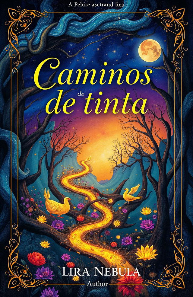 A captivating book cover design featuring the title 'Caminos de tinta' elegantly displayed in an artistic font