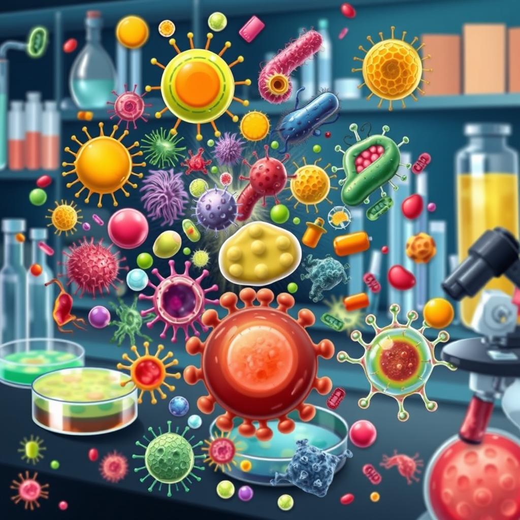 An intricate and detailed illustration showcasing the concept of antimicrobial resistance