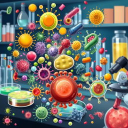 An intricate and detailed illustration showcasing the concept of antimicrobial resistance