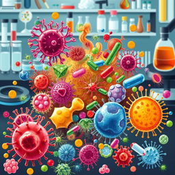 An intricate and detailed illustration showcasing the concept of antimicrobial resistance