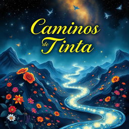 A visually stunning book cover design featuring the title 'Caminos de Tinta' in an elegant, flowing font that resembles ink trails