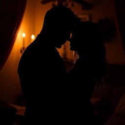 A sensual and intimate scene depicting a couple in a passionate embrace, focusing on the emotional connection between them