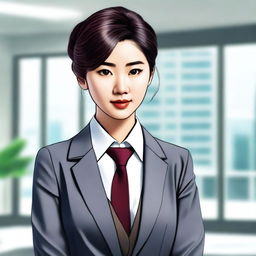 A digital art image of an Asian office girl