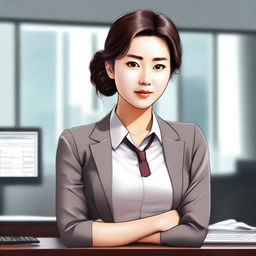 A digital art image of an Asian office girl