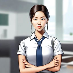 A digital art image of an Asian office girl