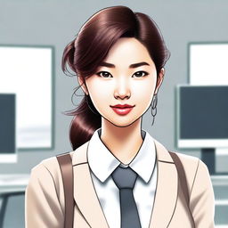 A digital art image of an Asian office girl