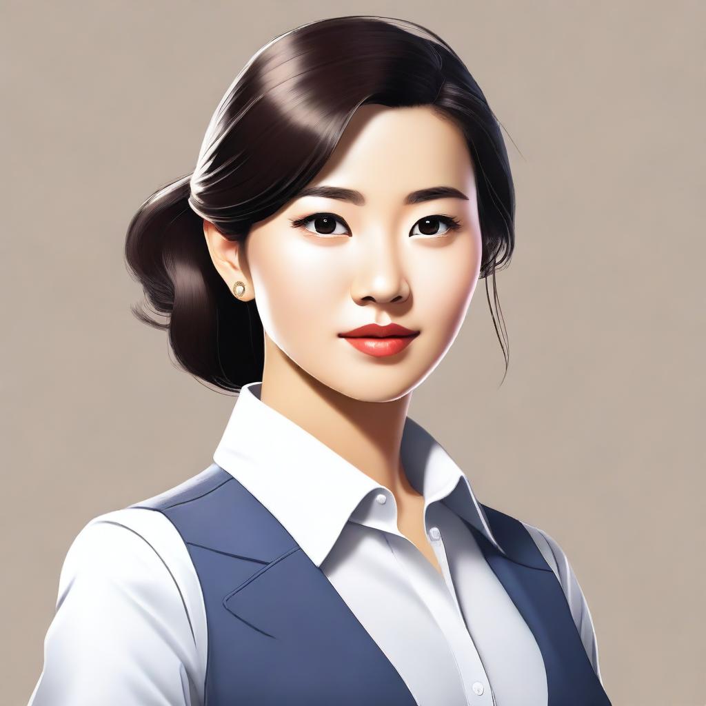 This is a high-quality digital art image of an Asian office girl