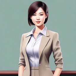 This is a high-quality digital art image of an Asian office girl