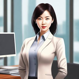 This is a high-quality digital art image of an Asian office girl