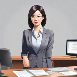 This is a high-quality digital art image of an Asian office girl