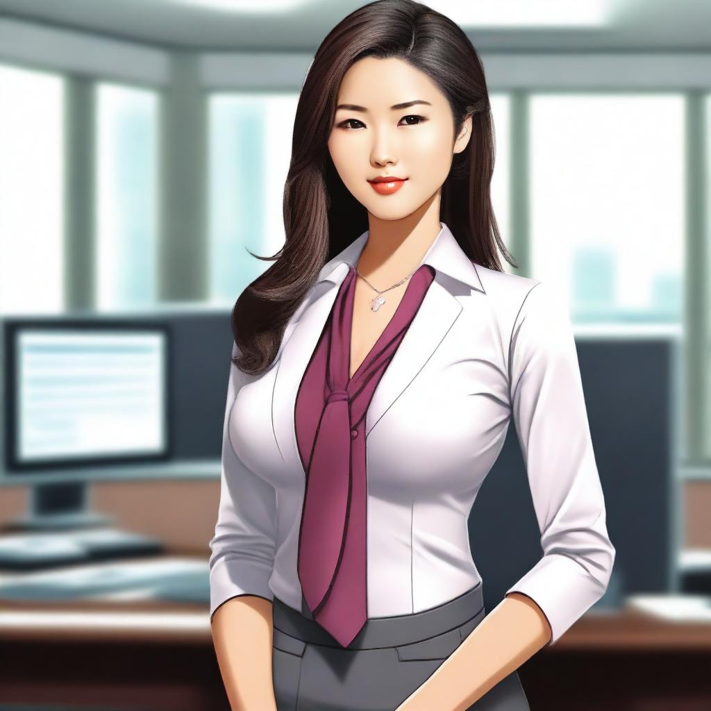 A high-quality digital art image depicting an Asian office girl