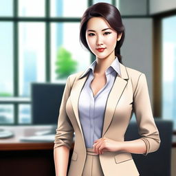 A high-quality digital art image depicting an Asian office girl