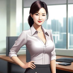 A high-quality digital art image depicting an Asian office girl