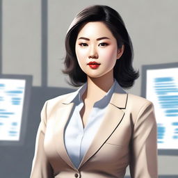 A high-quality digital art image featuring an Asian office girl