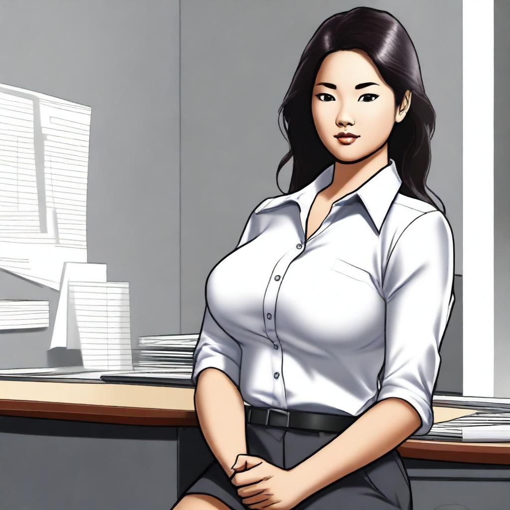 A high-quality digital art image showcasing an Asian office girl