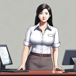 A high-quality digital art image showcasing an Asian office girl