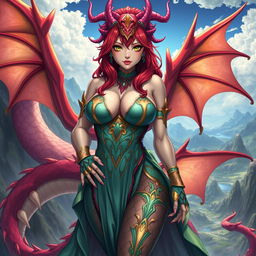 An enchanting portrayal of Tiamat from Dungeons & Dragons as a sexy anime girl, boasting a voluptuous figure with big breasts