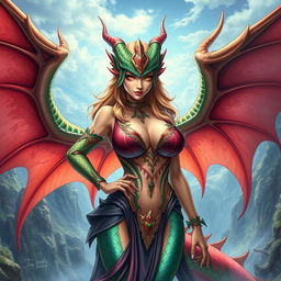 An enchanting portrayal of Tiamat from Dungeons & Dragons as a sexy anime girl, boasting a voluptuous figure with big breasts
