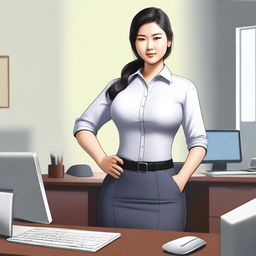 A high-quality digital art image showcasing an Asian office girl