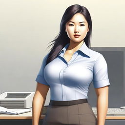 A high-quality digital art image featuring an Asian office girl