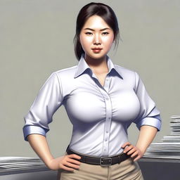 A high-quality digital art image featuring an Asian office girl