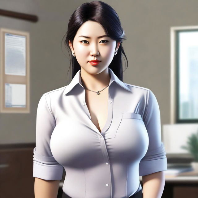 A high-quality digital art image featuring an Asian office girl