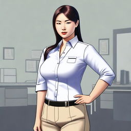 A high-quality digital art image featuring an Asian office girl