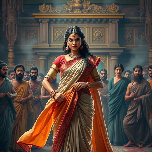 Draupadi cheerharan, depicting the powerful moment of Draupadi being disrobed in the Kaurava court