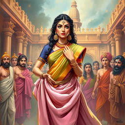 Draupadi cheerharan, depicting the powerful moment of Draupadi being disrobed in the Kaurava court