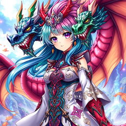 A vibrant and imaginative depiction of Tiamat from Dungeons & Dragons as an anime girl