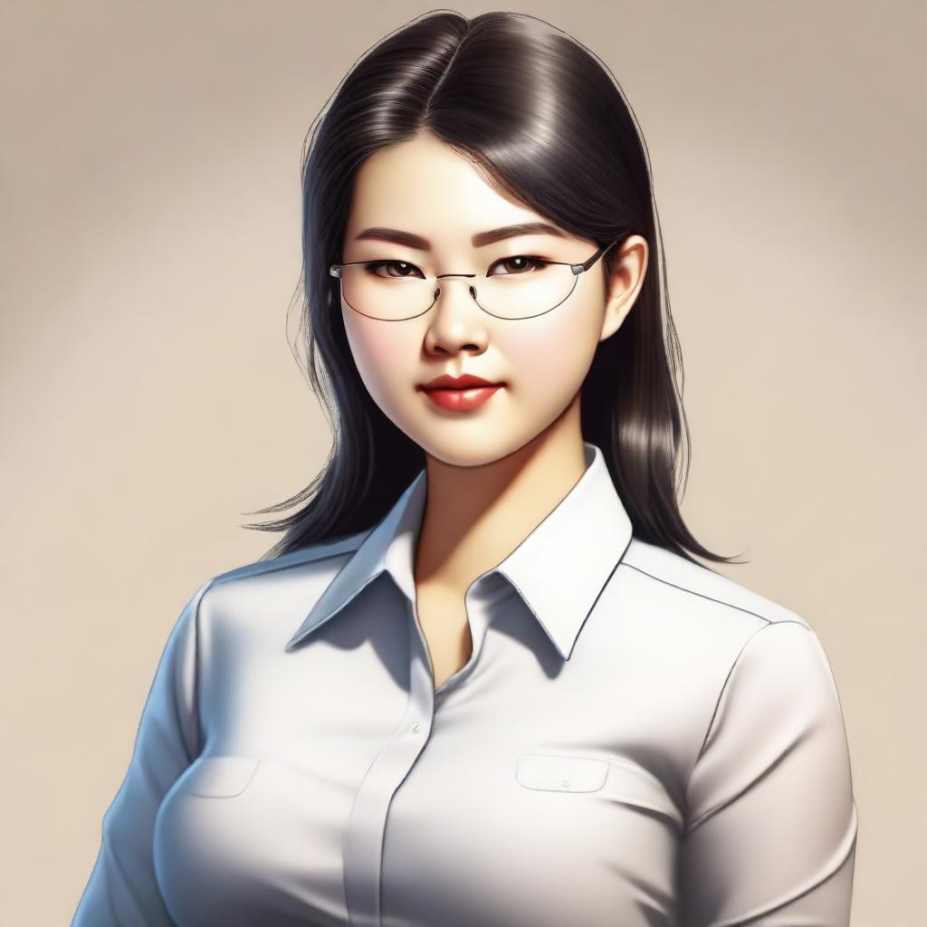 This is a high-quality digital art image of an Asian office girl