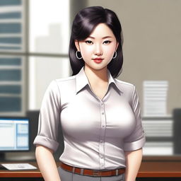 This is a high-quality digital art image of an Asian office girl