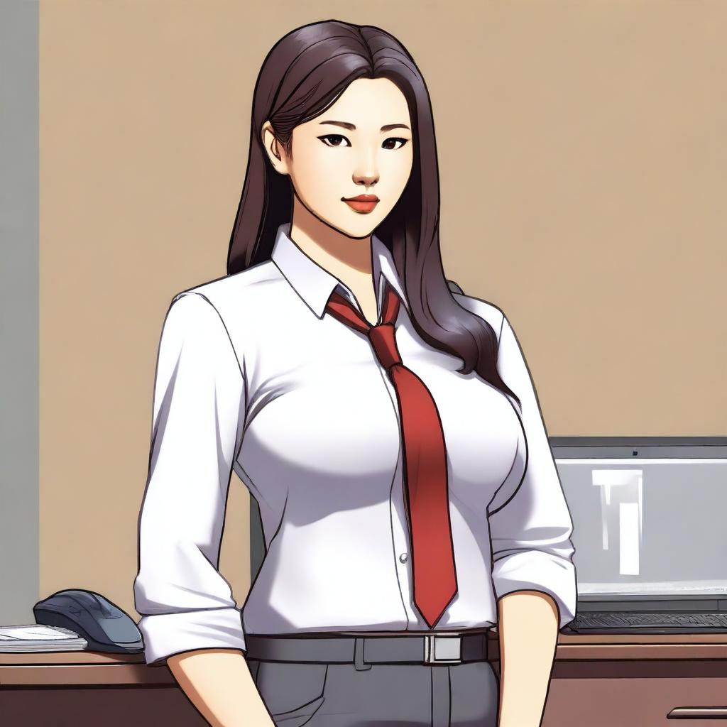 A high-quality digital art image of an Asian office girl